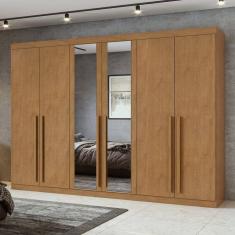 Guarda-Roupa 6 Portas 4 Gavetas Bertha com espelho Amêndoa Clean