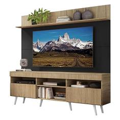 Rack com Painel Tv 65" Madri Multimóveis Rustic/preto com Prateleira e Pés Retrô Branco