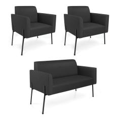 Sofá Namoradeira e 2 Poltronas Pé de Ferro Preto Marisa Corino Preto D03 - D`Rossi