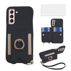 Asuwish Capa de telefone para Samsung Galaxy S21 5G 6,2 polegadas capa carteira com protetor de tela de vidro temperado e anel de crédito de couro PU suporte para cartão suporte slot acessórios para