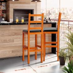 Kit 2 Banquetas Para Bancada Madeira Maciça Assento Estofado Preto Gal Shop JM