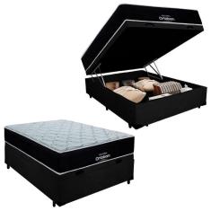 Cama Box Baú Casal Suede + Colchão Airtech Molas Ensacadas Ortobom Preto 138cm 120kg Por Pessoa