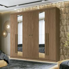 Guarda Roupa Casal Ripado 6 Portas 4 Gavetas Antony com Espelhos - San