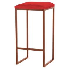 Banqueta Decorativa Billie Base Bronze Veludo Vermelho G41 - Gran Belo