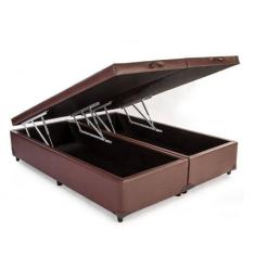 Cama Box Baú King 193 Tecido Marrom Com Colchão Alegro Bello Box D28 Cinza 58x193x203