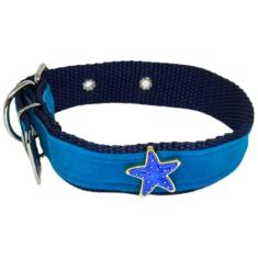 Coleira Camurça Aplique 25Mm Pra Cachorro Nicapet Azul Nº 7