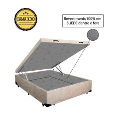Cama Box Baú Luxo Blindado Viúva NK Camas Suede Bege 41x128x188
