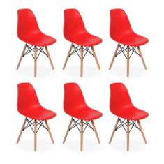 Conjunto 6 Cadeiras Charles Eames Eiffel Wood Base Madeira - Vermelha