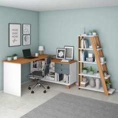 Conjunto Home Office 2 Peças 1 Escrivaninha Gold com 1 Estante Star Artany Freijó/Grafito/Branco