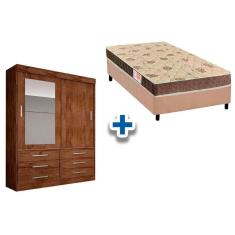 Cama Box Solteiro + Colchão D33 Comfortpedic + Guarda Roupa Sonare Canela