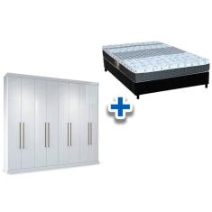 Cama Box Casal + Colchão Class Castor + Guarda Roupa Master Vip 8.4 Branco