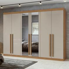 Guarda-roupa 6 Portas 4 Gavetas Bertha com espelho Amêndoa Clean/off White