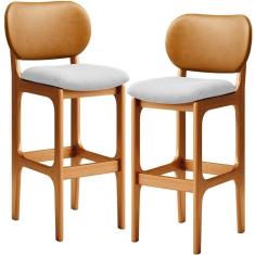 Kit 2 Banquetas Alta Betta Imbuia Whisky Linho Cinza
