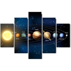 Quadros Decorativos 5 Peças Todos Os Planetas Espaço Galaxia