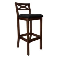 Banqueta Alta Estofada para Bancada Madri Madeira Capuccino Suede Pret