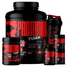 Kit Whey Protein Fusion 1,8 Kg + BCAA + Creatina + Glutamina + Pré Treino Frutas Vermelhas + Shaker-Unissex