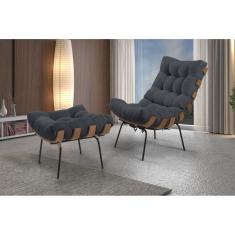 Poltrona com Puff Costela Linho Grafite