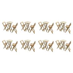 Kit 8 Jogos De Mesas Bistrô De Madeira Dobrável Com 3 Banquetas - Crua