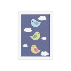 Quadro Infantil Pássaros Moldura Branca 22x32cm - Quartinhos