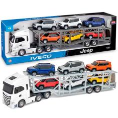 Caminhão Miniatura Cegonha Iveco S-Way 58cm Com 6 Jeeps Renegade - Usu