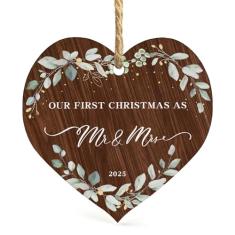 Enfeite de casamento de primeiro Natal 2025, primeiro ano como Sr. e Sra. Enfeite de pendurar de Natal para casais