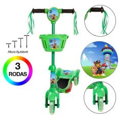 Patinete Infantil Patrulha Canina Verde 3 Rodas Ajustável - Zein