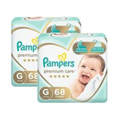 Kit Fralda Pampers Premium Care Jumbo Tamanho G 136 Unidades