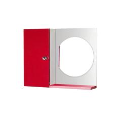 Armário para Banheiro com Espelho Redondo Vermelho