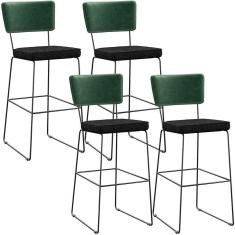 Kit 04 Banquetas Altas Facto Verde Musgo Linho Chumbo