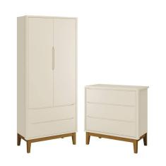 Jogo de Quarto Infantil Guarda Roupa 2 Portas e Cômoda 3 Gavetas Classic com Pés Amadeirado - Reller Móveis