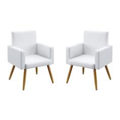 Kit 2 Poltronas Nina Decorativa Pés Palito Aradecor,  Corino Branco