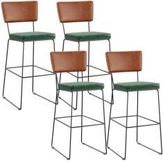 Kit 04 Banquetas Altas Sala Jantar Fixa Allana L02 Sintético Camel Sin