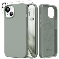 GONEZ Capa de silicone para iPhone 14, com 2 películas + 2 películas protetoras de lente de câmera, [forro de microfibra macio anti-riscos], capa protetora de silicone líquido à prova de choque de 6,1