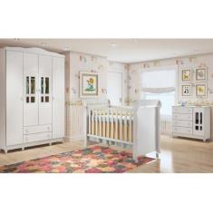 Quarto de Bebê com Guarda Roupa 4 Portas, Cômoda Fraldário e Berço Min
