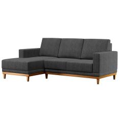 Sofá Living 200cm 3 Lugares Com Chaise Esquerdo Kayrós D05 Linho Chumbo - Mpozenato