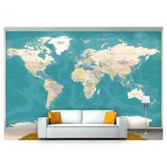 Papel De Parede Mapa Mundi  Nmu18 - Você Decora