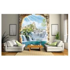 Papel De Parede Paisagem Castelo Cachoeira 3D Dav43 - Você Decora