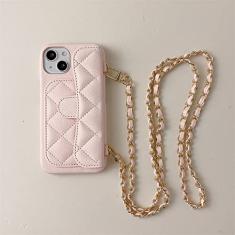 Capa de couro geométrica de luxo para iPhone 14 13 12 Pro Max 11 cartão carteira crossbody colar corrente capa de telefone, rosa, para iPhone 13Pro MAX