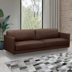 Sofá Decorativo Anthony 3 Lugares Sala de estar 210cm Pés em Aço Couro Marrom Chocolate G88 - Gran Belo