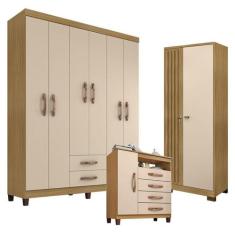 Guarda Roupa Casal Modena com 6 Portas com Cômoda Sapateira Cannes e A