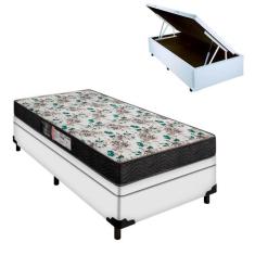 Cama Box Solteiro e Colchão D33 Veneza com Baú Branco Portobel