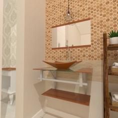 Gabinete de Vidro 60cm Inox com Cuba Retangular Dourado Real