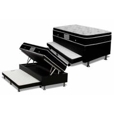 Cama Box Baú C/auxiliar Solteiro: Colchão Molas Ortobom Nanolastic Physical + Base Crc Courano Black(88x188)