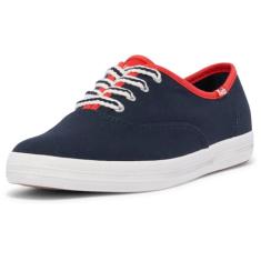 Keds Tênis feminino Champion de lona com cadarço, Navy/Red Varsity, 36