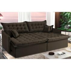 Sofá Sem Caixa Retrátil Reclinável 2,75m Cama Inbox Versátil Com Pillow Top E Molas Velusoft Café