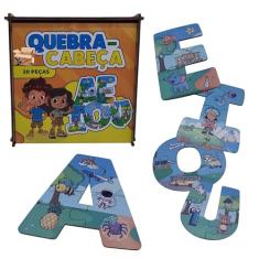 Brinquedo Pedagógico Em Madeira Estojo Quebra Cabeças Infantil Aprendendo Vogais AEIOU