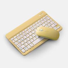 Teclado Sem Fio Bluetooth Recarregável Com Mouse - AMARELO - B2Home