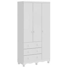 Guarda Roupa Infantil Júnior 3 Portas E 3 Gavetas Branco Brilho - Móveis Peroba