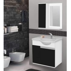 Conjunto para Banheiro Gabinete com Cuba e Espelheira New Aspen Móveis Bonatto Branco/Preto