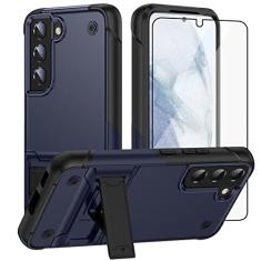 Asuwish Capa de celular para Samsung Galaxy S21 Plus S21+ 5G com película protetora de tela de vidro temperado e suporte fino, acessórios de célula híbrida de grau militar S21+5G S21plus 21S + S 21